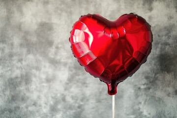 Poster - A bright red heart-shaped balloon attached to a stick, perfect for celebrations and decorations