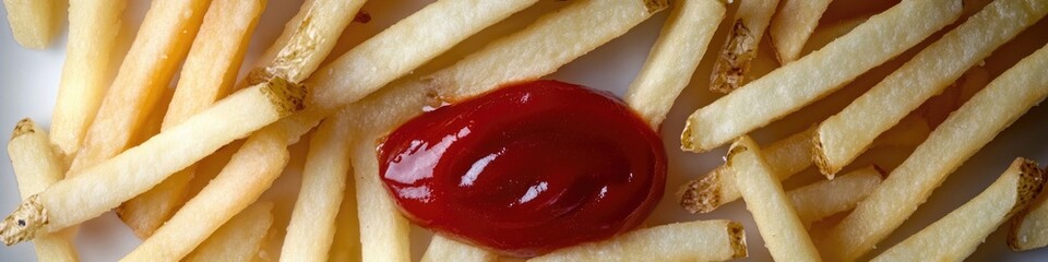 Poster - A white plate filled with crispy French fries and ketchup for dipping