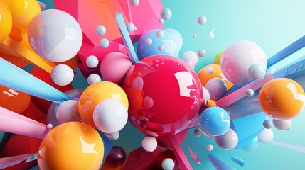 Poster - Abstract background of colorful spheres and geometric shapes.