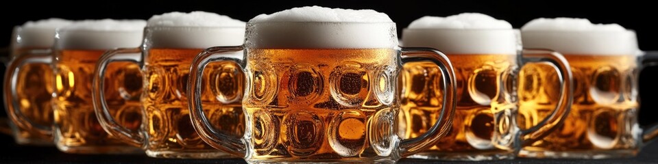 Poster - A collection of beer glasses filled with beer, suitable for party or celebration scenes