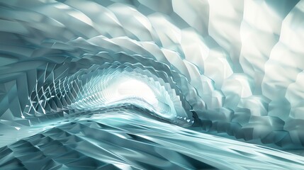 Poster - abstract 3d rendering of a futuristic tunnel with a glowing light at the end.