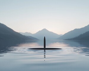 Canvas Print - Serene lake, tranquil mountains, black object, peaceful scene, for wallpaper, background, or design