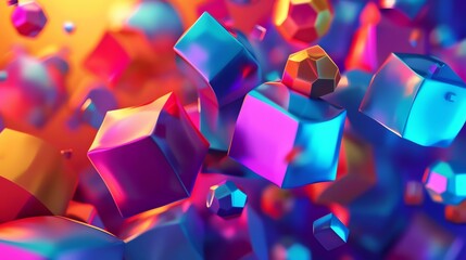 Poster - Abstract 3D render of colorful, glowing geometric shapes.