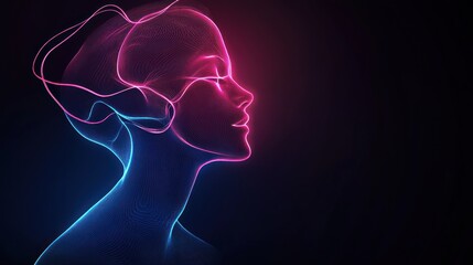 Poster - Woman's profile, glowing, digital art, dark background, AI concept