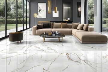 Wall Mural - Luxury Living Room with Elegant Marble Flooring