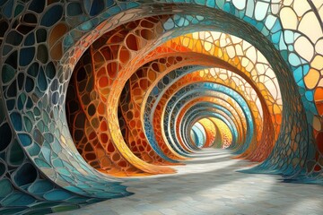 Sticker - Colorful mosaic tunnel architecture, interior design, abstract background, futuristic, website banner