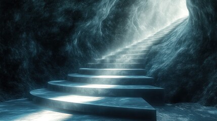 Wall Mural - Mystical cave stairs, light at end, fantasy scene, game background