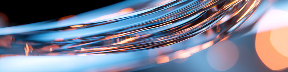 Poster - Abstract Image of Translucent Curved Strips with Blue and Orange Highlights