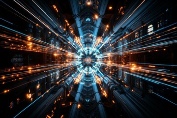Aufkleber - Dynamic light beams create vibrant patterns in an abstract space