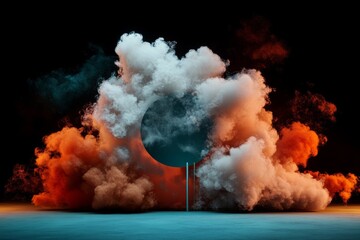 Poster - Colorful smoke envelops a circular space against a dark background creating an abstract visual effect