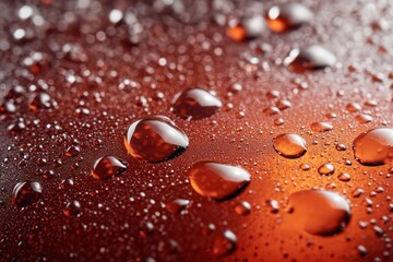 Poster - Water droplets create a mesmerizing pattern on an orange surface at a close distance