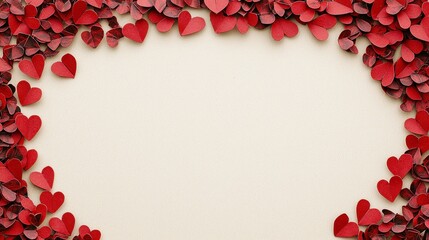 Wall Mural - Red Paper Hearts Frame Surrounding Blank Cream Colored Background