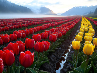 Canvas Print -  tulip fields at sunrise in skagit valley