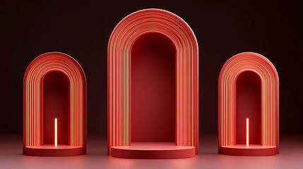 Poster - Illuminated geometric arches modern studio 3d render abstract design minimalist artistic concept