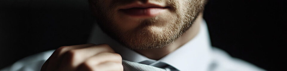 Wall Mural - Close-up of Man Adjusting Necktie