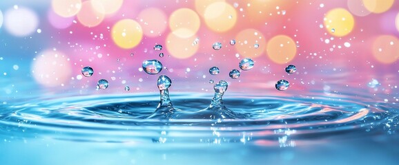 Aufkleber - Water Splash with Colorful Bokeh Background