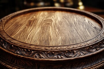 Wall Mural - Discover the artistry of our elegant wooden serving tray with hand-carved decorative edges, a testament to fine woodcraft This exquisite tray is perfect for displaying appetizers, desserts, or drinks