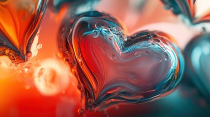 Aufkleber - Abstract Closeup of Glossy Blue and Red Heart Shapes in Water