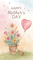 Wall Mural - watercolor greeting card with flowers for mothers's day