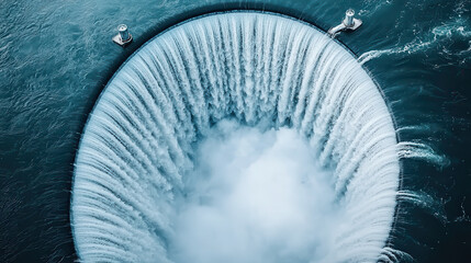 Fototapete - Aerial view of large water turbine creating powerful vortex in body of water, showcasing dynamic flow and energy conversion