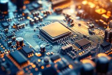 Poster - Close up view of a modern computer microchip circuit board