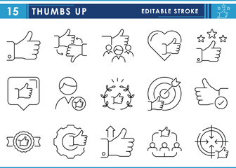 Poster - A set of line icons related to Thumbs up. Like, good, accept, empower, award, target, better, and so on. Vector editable stroke.