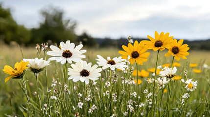 Wall Mural - Vibrant wildflower meadow with colorful blossoms and greenery