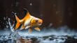 © budiyono - Orange fish leaping from water, splashing.