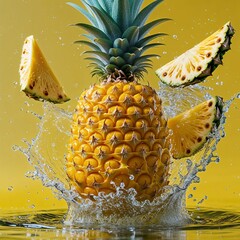 Wall Mural - pineapple with water splash