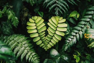 Aufkleber - Heart Shaped Fern Leaves in Lush Green Foliage