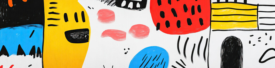 Poster - abstract composition with geometric and organic forms in primary colors