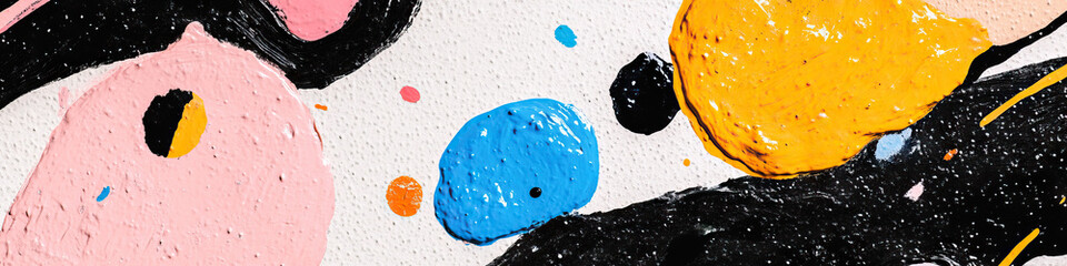 Poster - Abstract Painting with Pink, Yellow, and Blue Acrylic Blobs