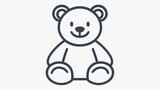 119.A pixel-perfect outline icon of a teddy bear, with smooth, editable strokes. The design is simple and clean, with a subtle, endearing smile and round features, ideal for mobile applications or as