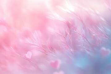 Aufkleber - Pastel Pink and Blue Feather Texture with Soft Hearts Background
