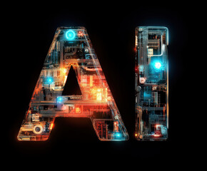 Fototapete - Modern computer chip with AI inscription. AI generative.