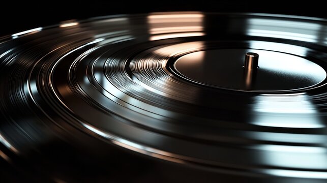 A classic black vinyl record with a red label. The record is isolated on a black background. Perfect for music, nostalgia, and retro concepts.