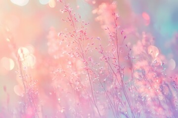 Poster - Pastel Pink And Purple Wildflowers In Soft Sunlight