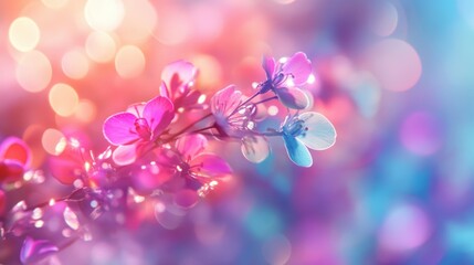 Poster - Pink and Blue Flower Blossoms in Soft Light
