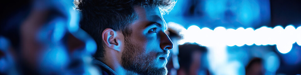 Poster - Profile of Young Man in Blue Light
