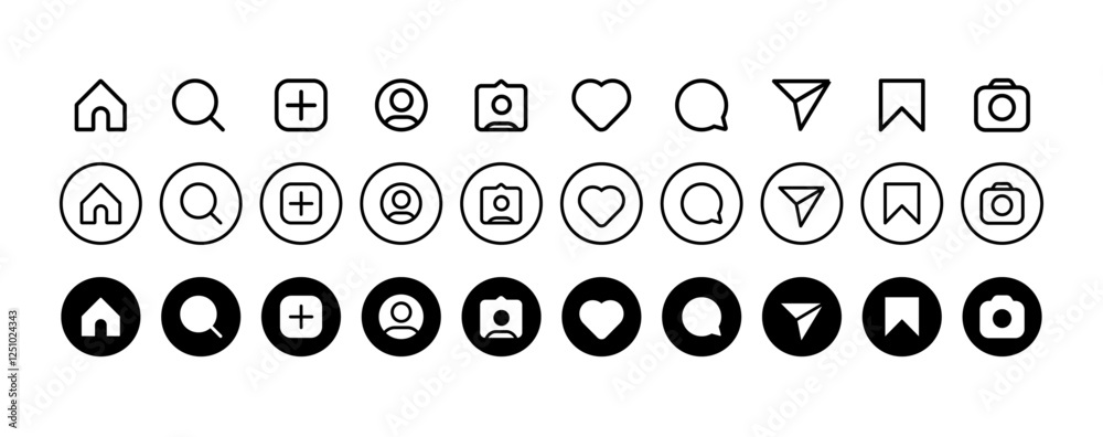 Instagram Social Media Flat Line Round Style Icon Set. Instagram UI ...