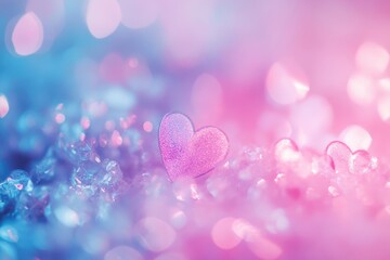 Wall Mural - Pink Glitter Heart on Blue and Pink Bokeh Background