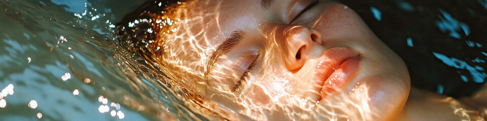 Poster - Submerged Face with Water Refraction Patterns