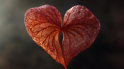 Aufkleber - Red Heart Shaped Leaf Close Up Macro Photography