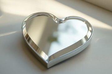 Aufkleber - Reflective Silver Heart Shaped Glass Object on White Background