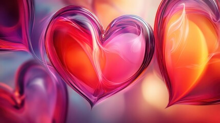 Aufkleber - Vibrant Red Pink Orange Hearts Abstract Background