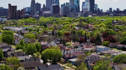 Wall Mural - Aerial view of the modern Downtown skyline of residential Northeast Neighborhood with green trees