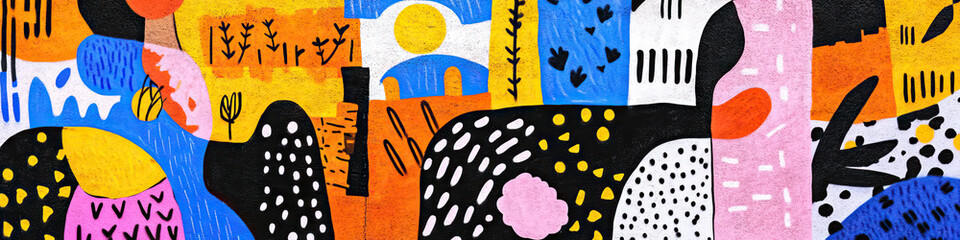 Poster - Abstract Mural with Geometric and Organic Shapes
