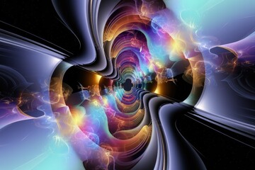 Aufkleber - Abstract fractal art depicting a swirling, colorful tunnel of light and energy, cosmic dreamscape.