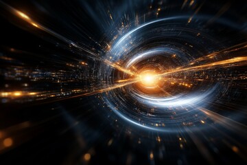 Aufkleber - Light streaks create a stunning visual effect as they spiral toward a bright center in a cosmic swirl of energy and motion