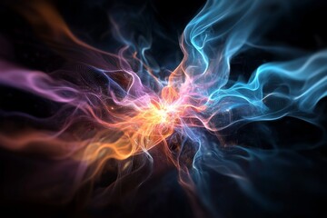 Poster - Colorful swirling patterns and light effects create a mesmerizing abstract composition in dark background